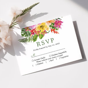 Tropical Hibiscus Floral Palms Wedding RSVP Card