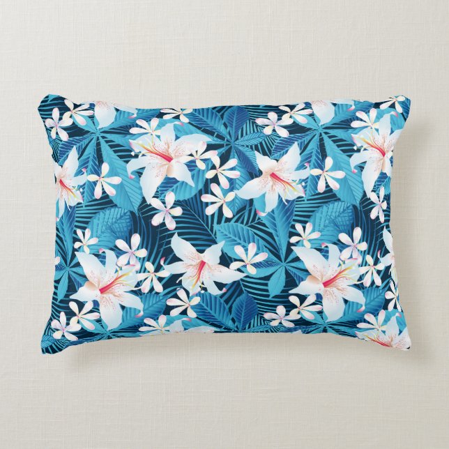 Tropical Hibiscus Floral Pattern 2 Accent Pillow (Front)