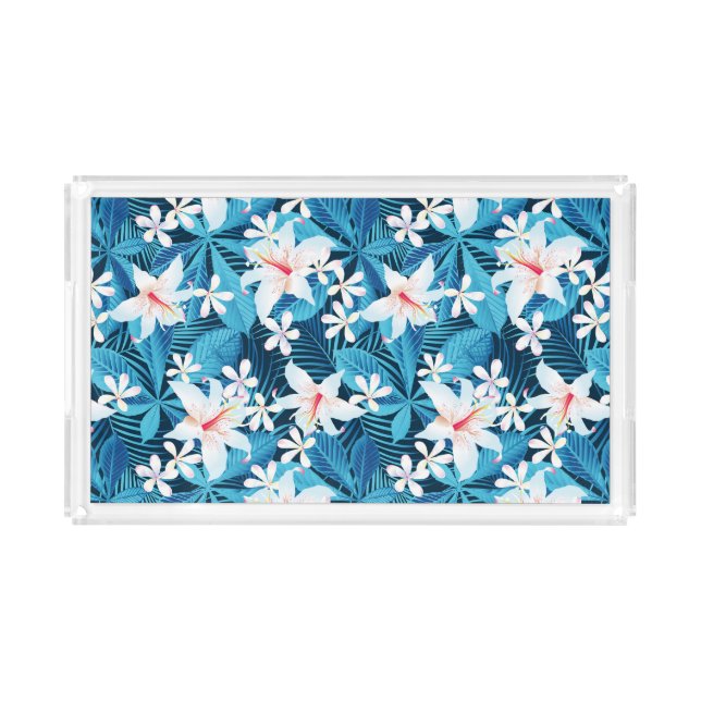 Tropical Hibiscus Floral Pattern 2 Acrylic Tray (Front)