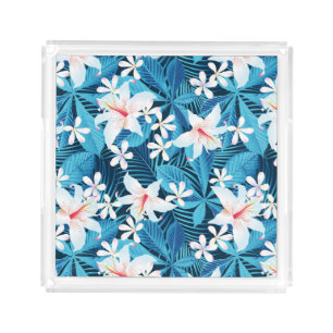 Tropical Hibiscus Floral Pattern 2 Acrylic Tray