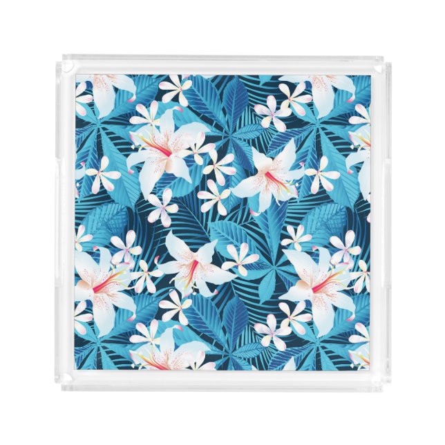 Tropical Hibiscus Floral Pattern 2 Acrylic Tray (Front)