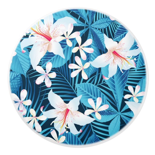 Tropical Hibiscus Floral Pattern 2 Ceramic Knob (Front)