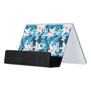 Tropical Hibiscus Floral Pattern 2 Desk Business Card Holder