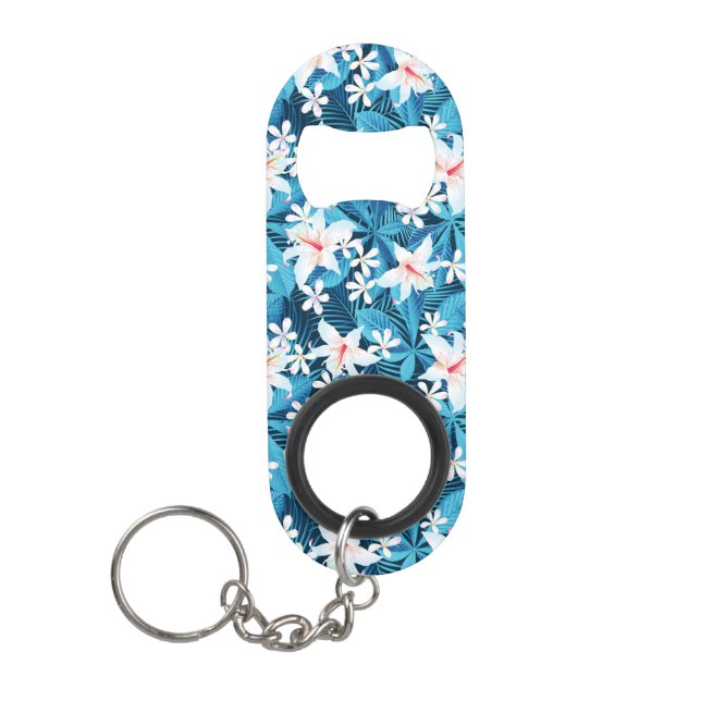 Tropical Hibiscus Floral Pattern 2 Keychain Bottle Opener (Front)