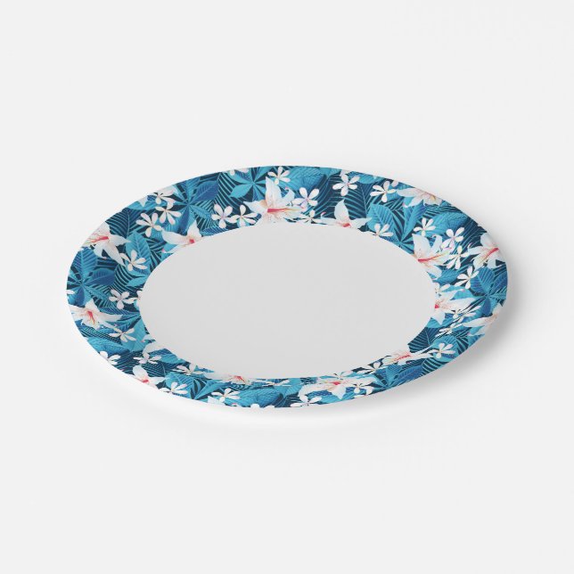 Tropical Hibiscus Floral Pattern 2 Paper Plates (Angled)