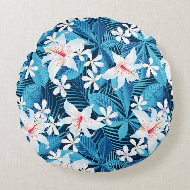 Tropical Hibiscus Floral Pattern 2 Round Pillow (Front)