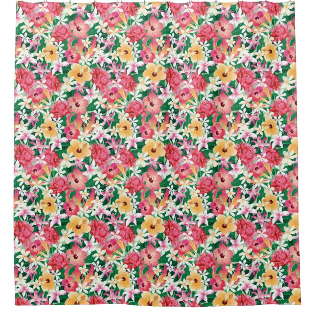 Tropical Hibiscus Floral Pattern 2 Shower Curtain (Front)