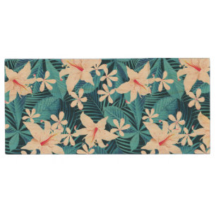 Tropical Hibiscus Floral Pattern 2 Wood Flash Drive