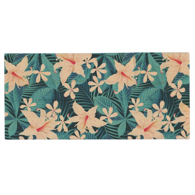 Tropical Hibiscus Floral Pattern 2 Wood Flash Drive (Front)