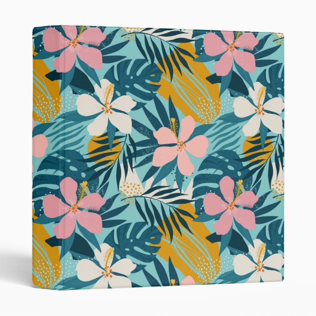 Tropical Hibiscus Floral Pattern 3 Ring Binder (Front/Spine)