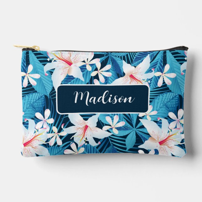 Tropical Hibiscus Floral Pattern Accessory Pouch (Front)