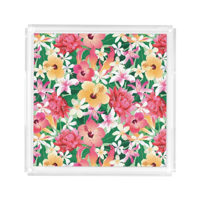 Tropical Hibiscus Floral Pattern Acrylic Tray (Front)