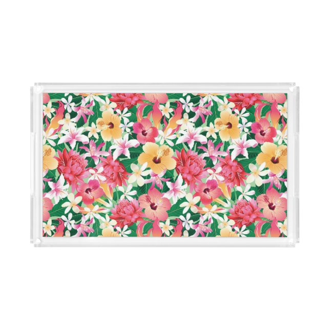 Tropical Hibiscus Floral Pattern Acrylic Tray (Front)
