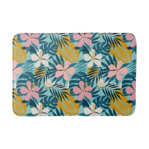 Tropical Hibiscus Floral Pattern Bath Mat