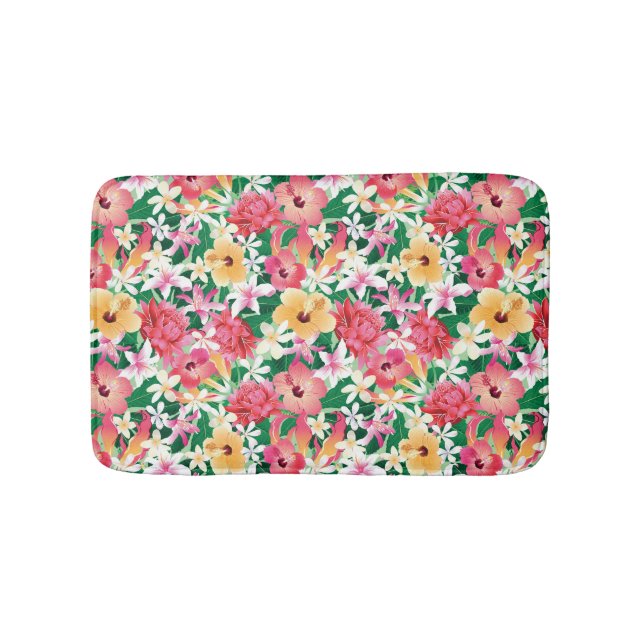 Tropical Hibiscus Floral Pattern Bathroom Mat (Front)