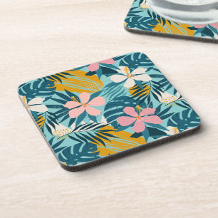 Tropical Hibiscus Floral Pattern Beverage Coaster