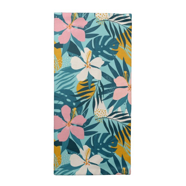Tropical Hibiscus Floral Pattern Cloth Napkin (Half Fold)