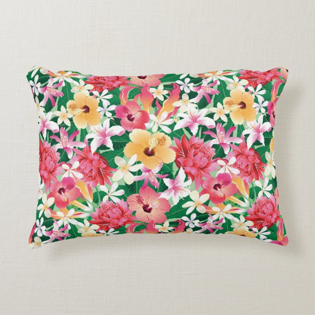 Tropical Hibiscus Floral Pattern Decorative Pillow (Front)
