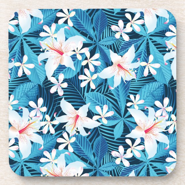 Tropical Hibiscus Floral Pattern Drink Coaster (Front)