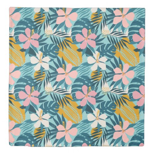 Tropical Hibiscus Floral Pattern Duvet Cover