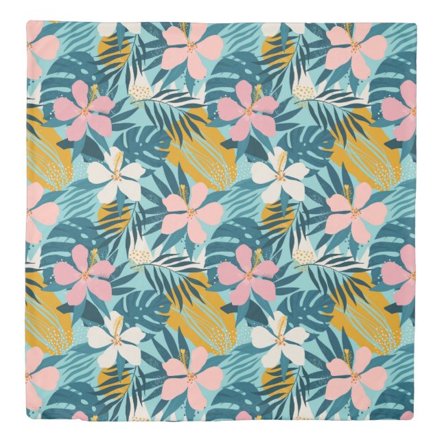 Tropical Hibiscus Floral Pattern Duvet Cover (Front)