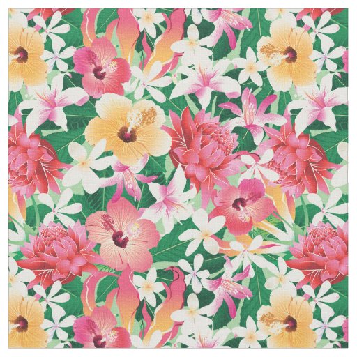 Tropical Hibiscus Floral Pattern Fabric
