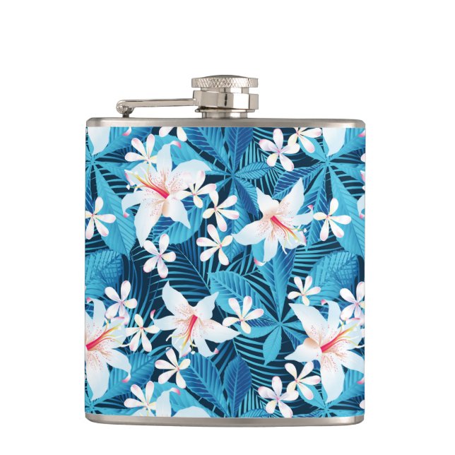 Tropical Hibiscus Floral Pattern Flask (Front)