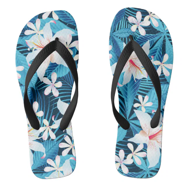 Tropical Hibiscus Floral Pattern Flip Flops | Zazzle