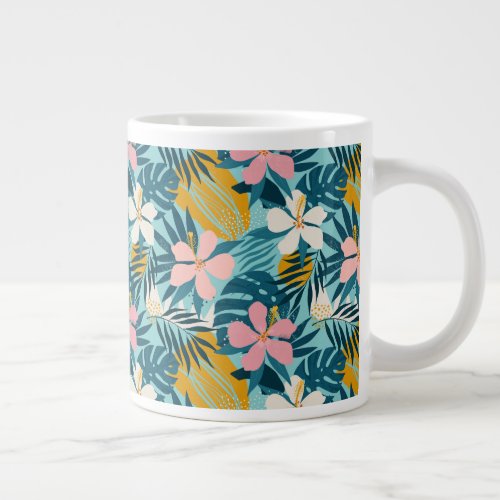 Tropical Hibiscus Floral Pattern Giant Coffee Mug