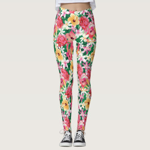 Tropical Hibiscus Floral Pattern Leggings
