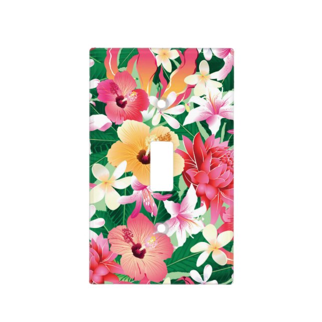 Tropical Hibiscus Floral Pattern Light Switch Cover (Front)