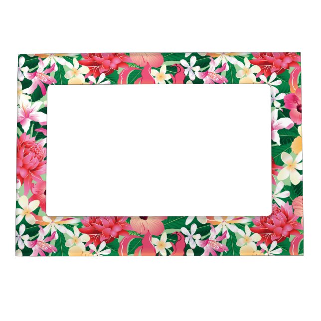 Tropical Hibiscus Floral Pattern Magnetic Picture Frame (Front)