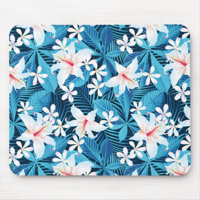 Tropical Hibiscus Floral Pattern Mouse Pad (Front)