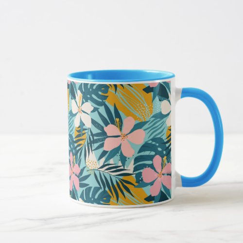 Tropical Hibiscus Floral Pattern Mug