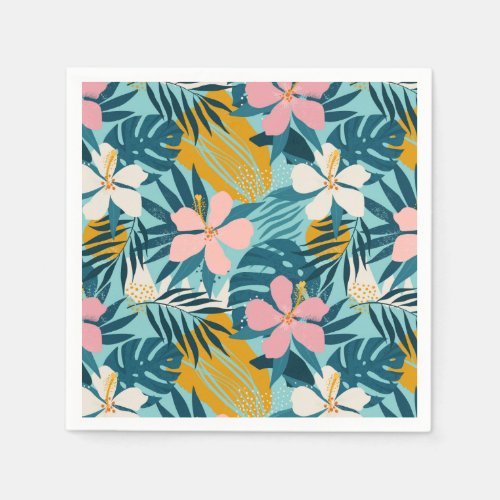 Tropical Hibiscus Floral Pattern Napkins