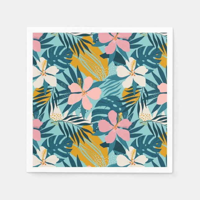 Tropical Hibiscus Floral Pattern Napkins (Front)
