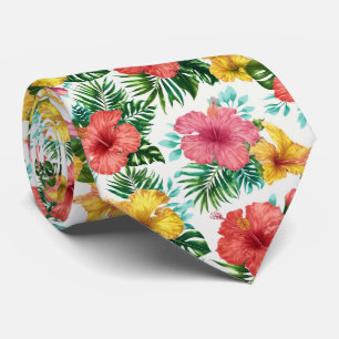 Tropical Hibiscus Floral Pattern Neck Tie
