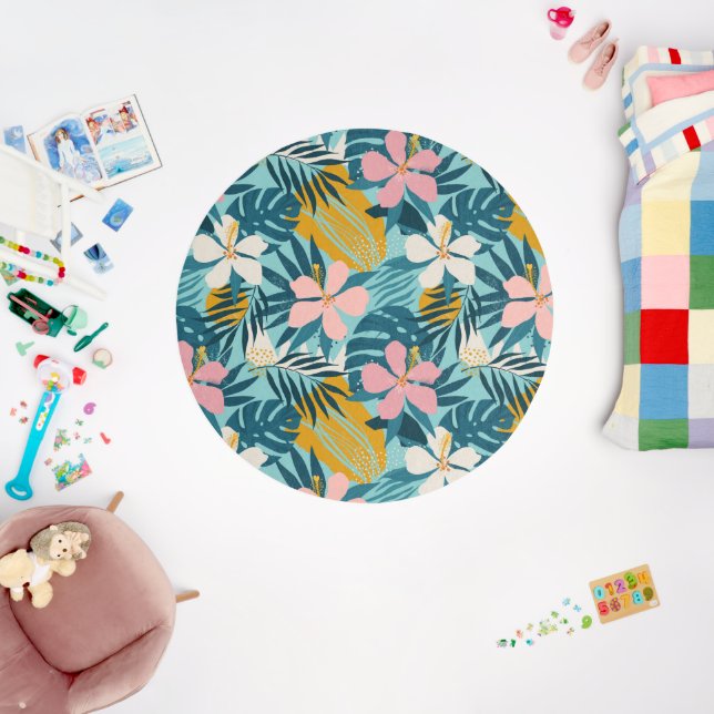 Tropical Hibiscus Floral Pattern Outdoor Rug (Insitu (Babyroom))