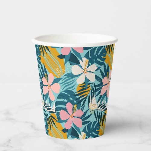 Tropical Hibiscus Floral Pattern Paper Cups