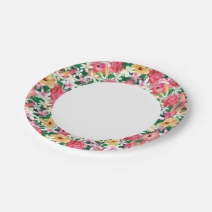 Tropical Hibiscus Floral Pattern Paper Plates