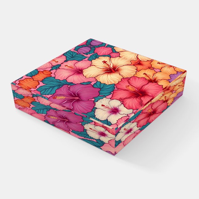 Tropical hibiscus floral pattern paperweight (Angled)