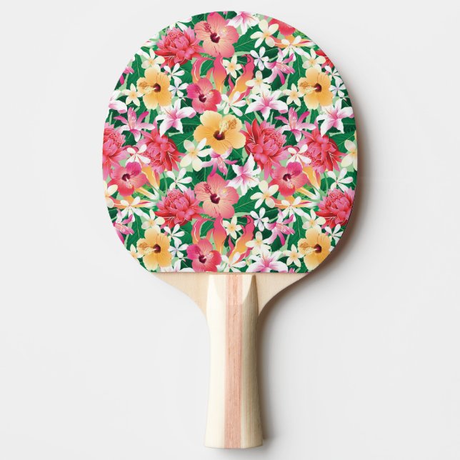 Tropical Hibiscus Floral Pattern Ping-Pong Paddle (Front)