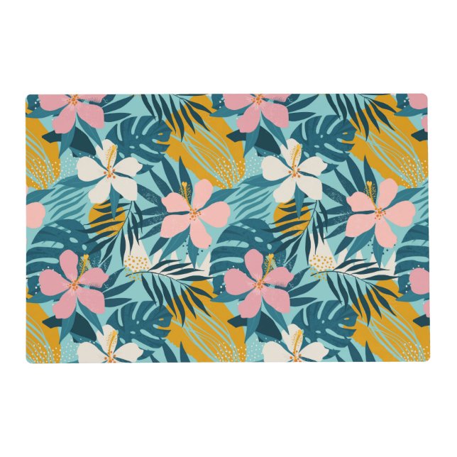 Tropical Hibiscus Floral Pattern Placemat (Front)