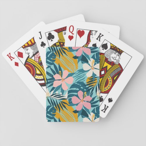 Tropical Hibiscus Floral Pattern Playing Cards