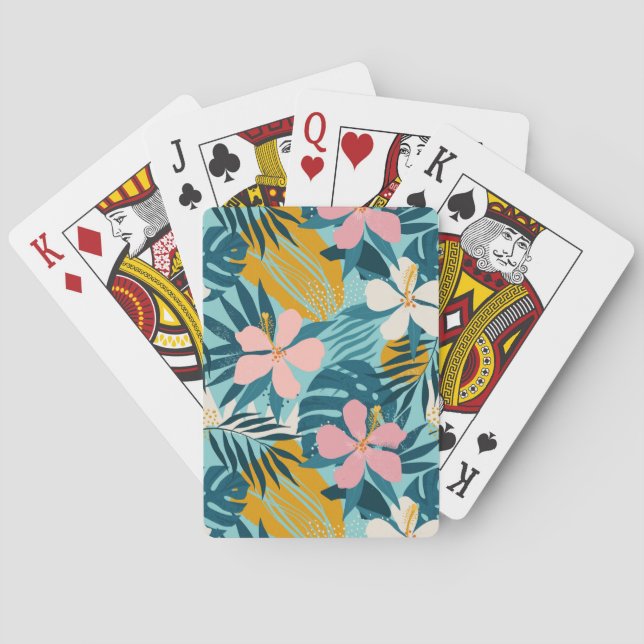 Tropical Hibiscus Floral Pattern Poker Cards (Back)