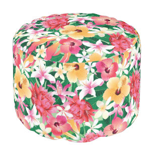Tropical Hibiscus Floral Pattern Pouf