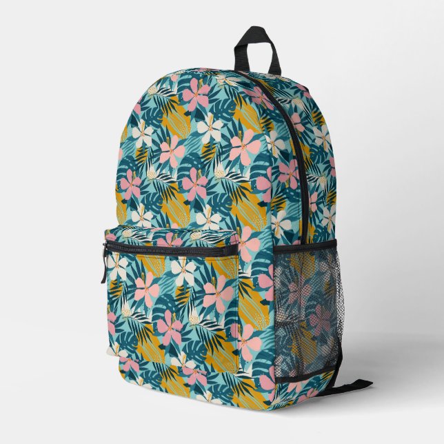 Tropical Hibiscus Floral Pattern Printed Backpack (Back Corner Right)