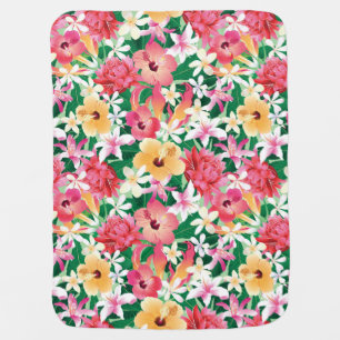 Tropical Hibiscus Floral Pattern Receiving Blanket