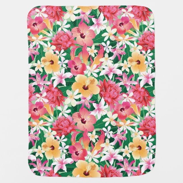 Tropical Hibiscus Floral Pattern Receiving Blanket (Front)
