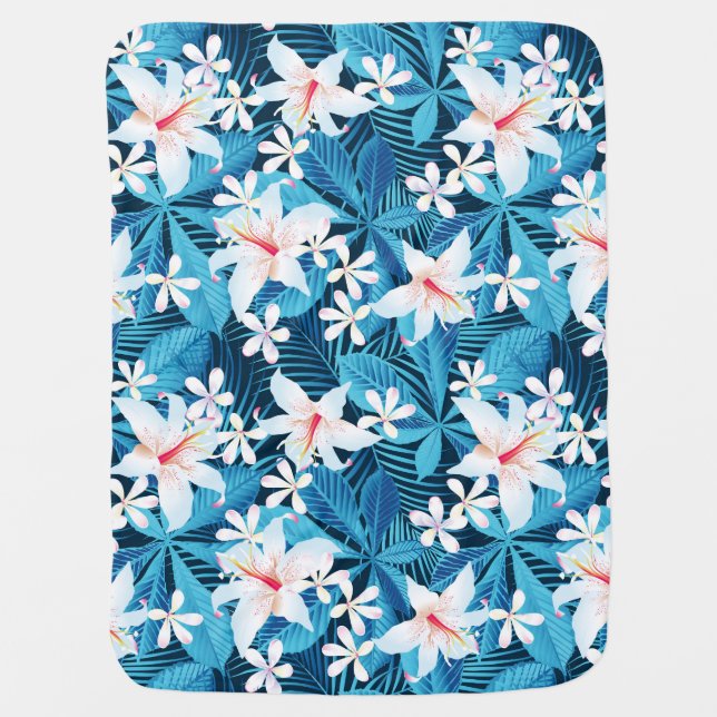 Tropical Hibiscus Floral Pattern Receiving Blanket (Front)
